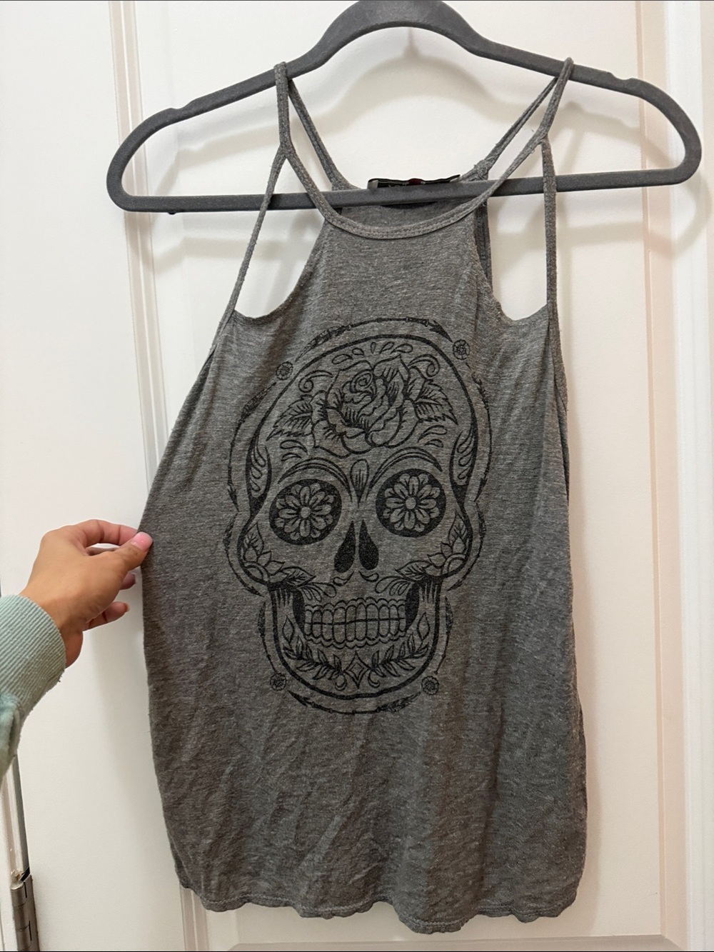 Women’s Gray Graphic Skull Tank Top